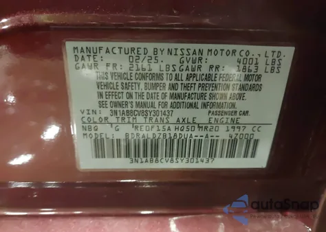 2025 Nissan Sentra Sv z USA, uszkodzony, nr VIN 3N1AB8CV8SY301437